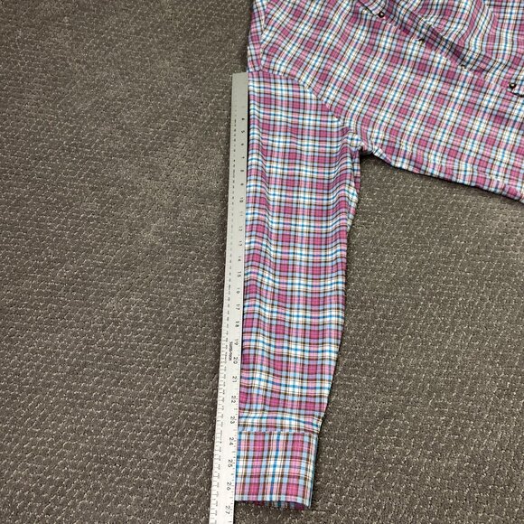 Peter Millar Crown Sport Button Down Shirt Men's XL Plaid Check Stretch blue red - Picture 12 of 13